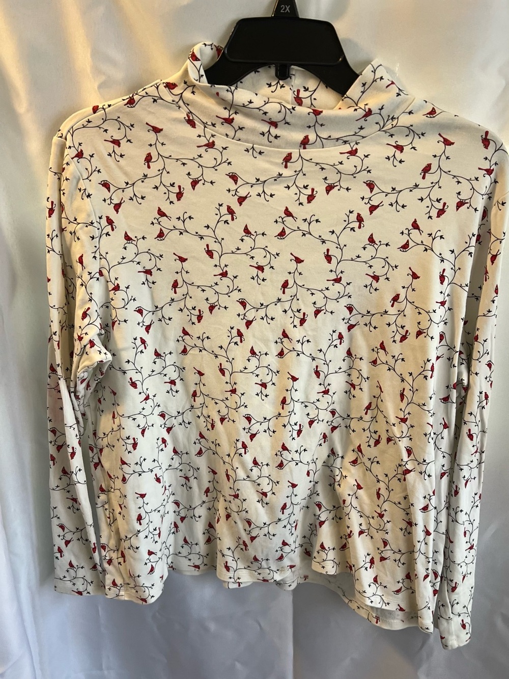 croft & barrow Cream Mock Neck Long Sleeve Top with Red Floral Print